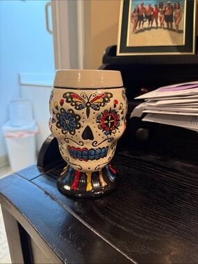 Hand-Painted Sugar Skull Ceramic Mug - Multicolor